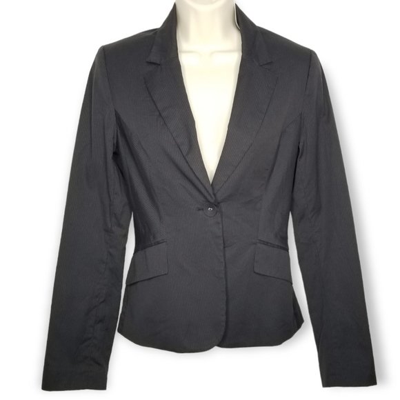 H&M Black Single Button Pinstripe Blazer Jacket Size 4 - Picture 1 of 12